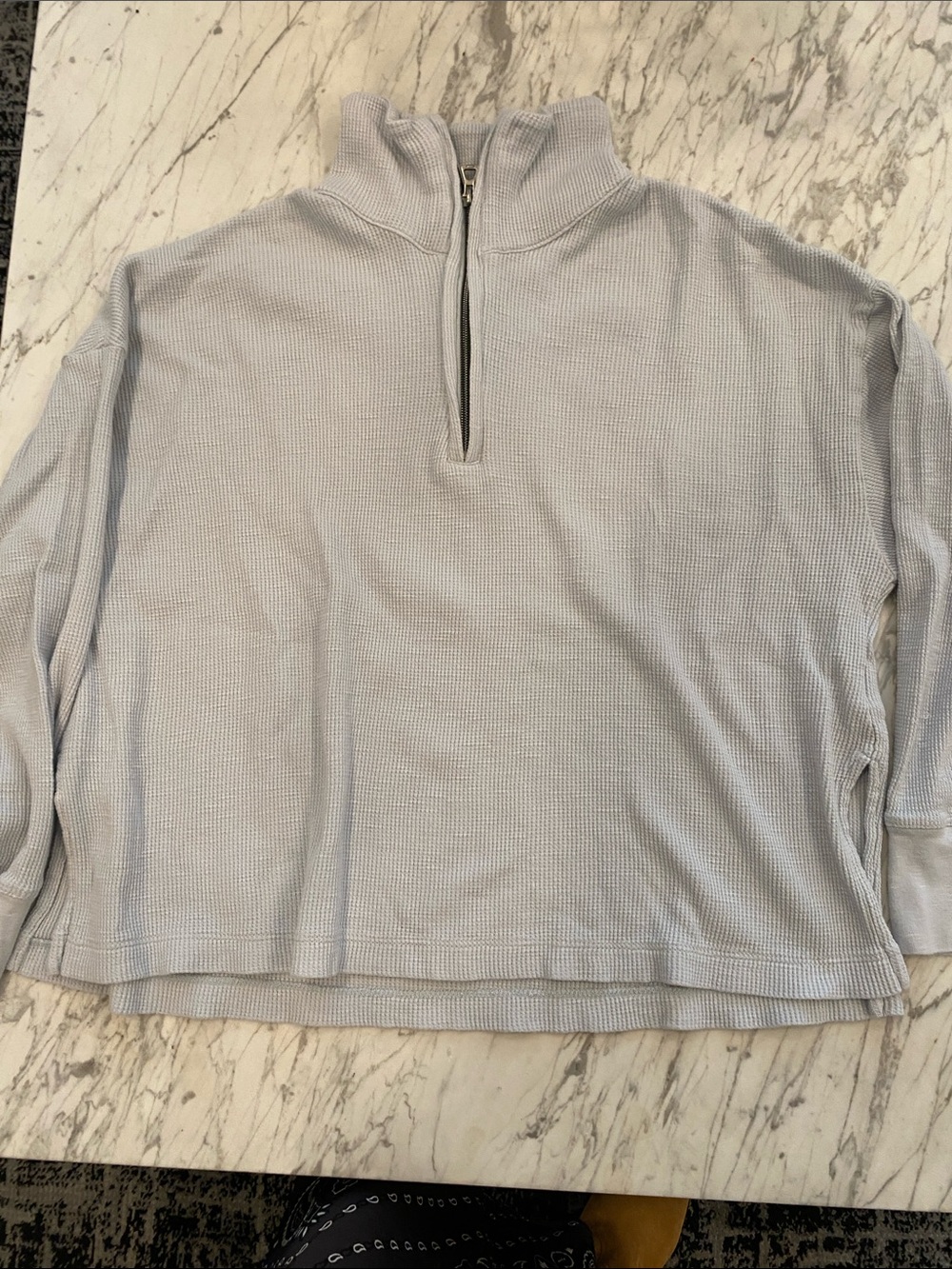 James Perse Light Gray Half-Zip Waffle-Knit Pullover